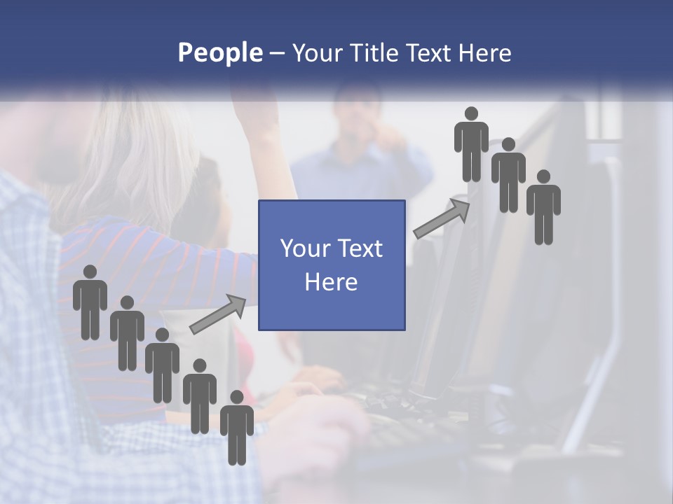 A Group Of People Standing Around A Computer Screen PowerPoint Template