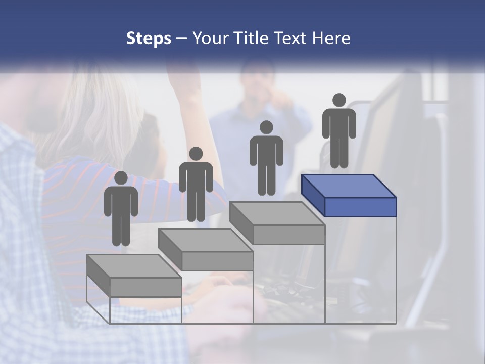 A Group Of People Standing Around A Computer Screen PowerPoint Template