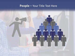 A Group Of People Standing Around A Computer Screen PowerPoint Template