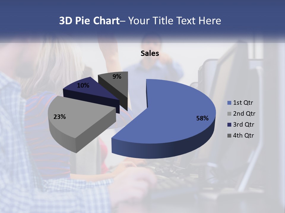 A Group Of People Standing Around A Computer Screen PowerPoint Template
