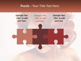 A Woman With Red Hair Is Looking Down PowerPoint Template