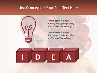 A Woman With Red Hair Is Looking Down PowerPoint Template