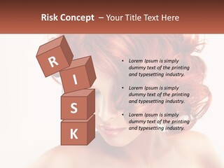 A Woman With Red Hair Is Looking Down PowerPoint Template