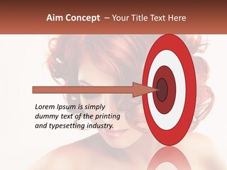 A Woman With Red Hair Is Looking Down PowerPoint Template