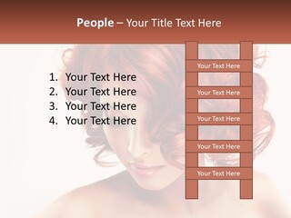 A Woman With Red Hair Is Looking Down PowerPoint Template