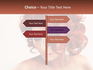 A Woman With Red Hair Is Looking Down PowerPoint Template