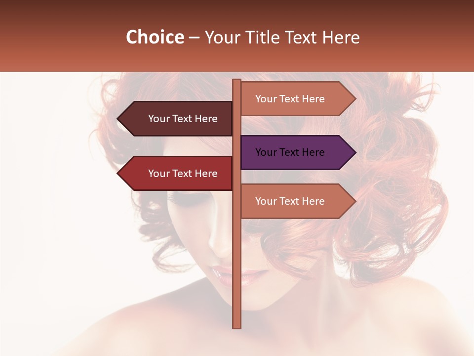 A Woman With Red Hair Is Looking Down PowerPoint Template
