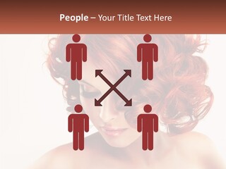 A Woman With Red Hair Is Looking Down PowerPoint Template