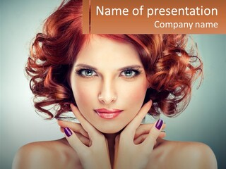 A Beautiful Woman With Red Hair And Blue Eyes PowerPoint Template
