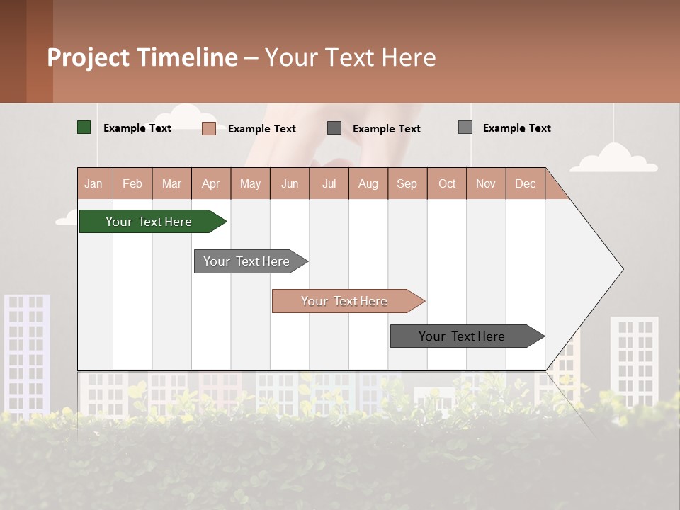 A Hand Reaching For A Building With Clouds Above It PowerPoint Template