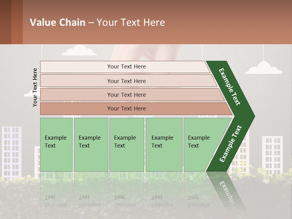 A Hand Reaching For A Building With Clouds Above It PowerPoint Template