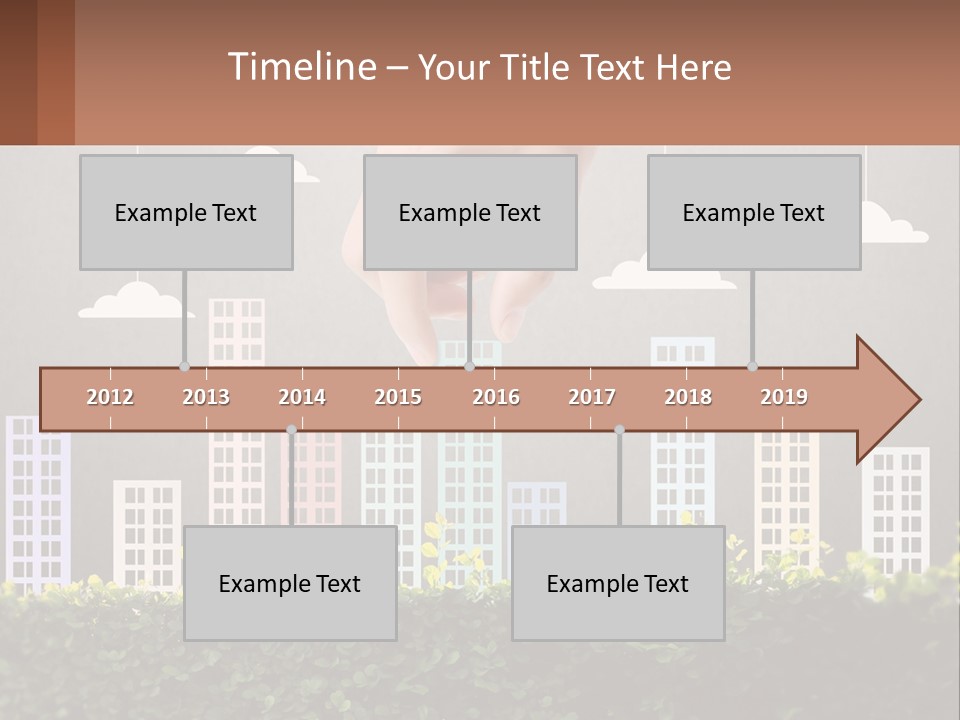A Hand Reaching For A Building With Clouds Above It PowerPoint Template