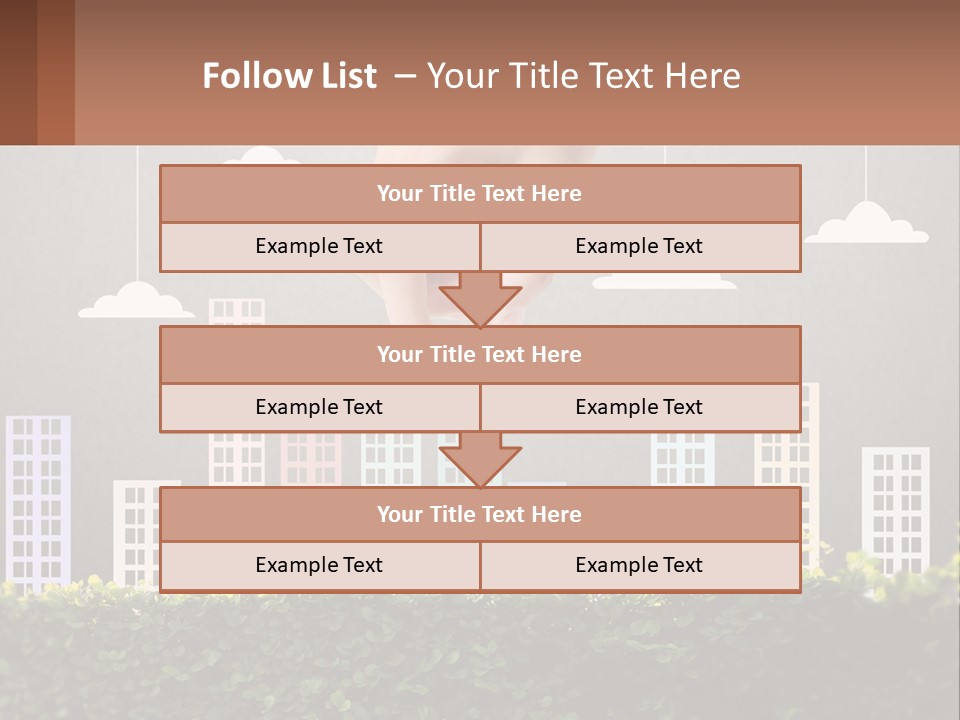 A Hand Reaching For A Building With Clouds Above It PowerPoint Template