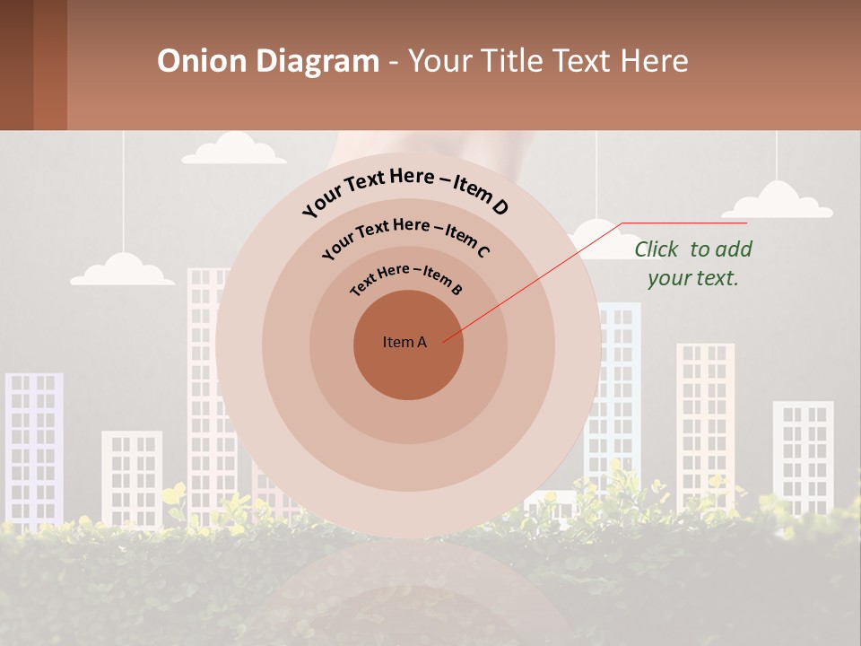 A Hand Reaching For A Building With Clouds Above It PowerPoint Template