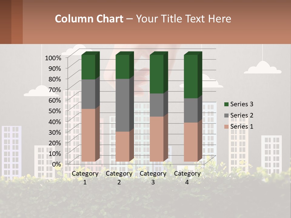 A Hand Reaching For A Building With Clouds Above It PowerPoint Template