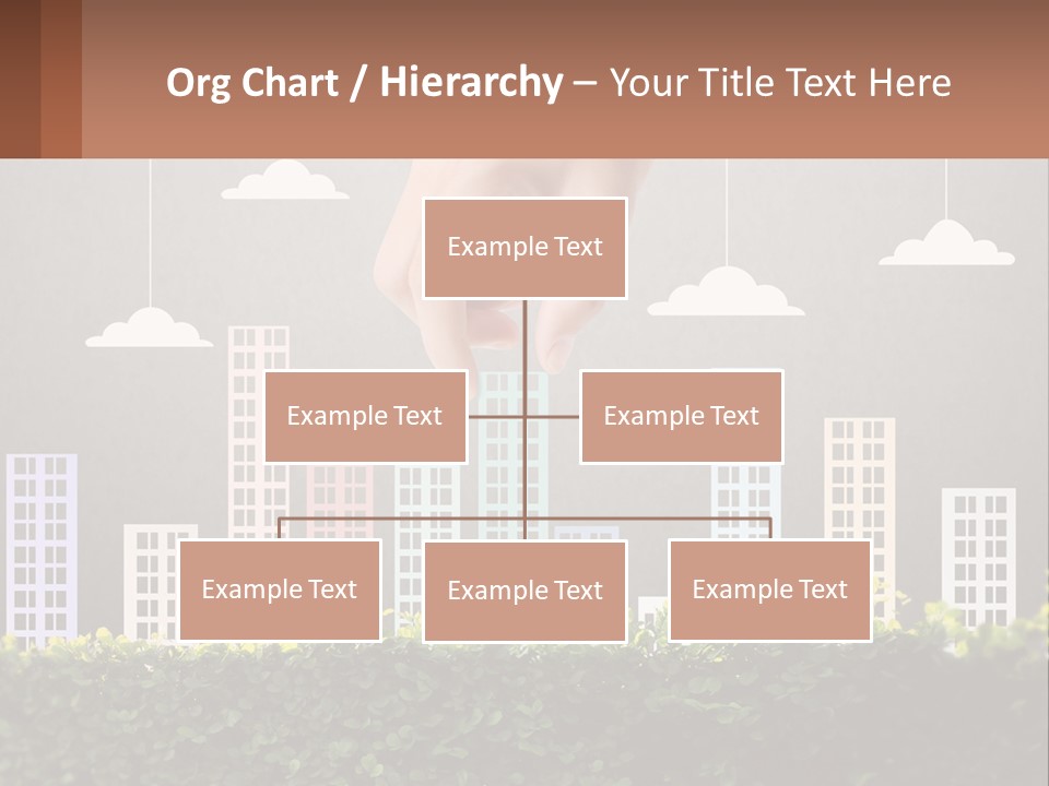 A Hand Reaching For A Building With Clouds Above It PowerPoint Template