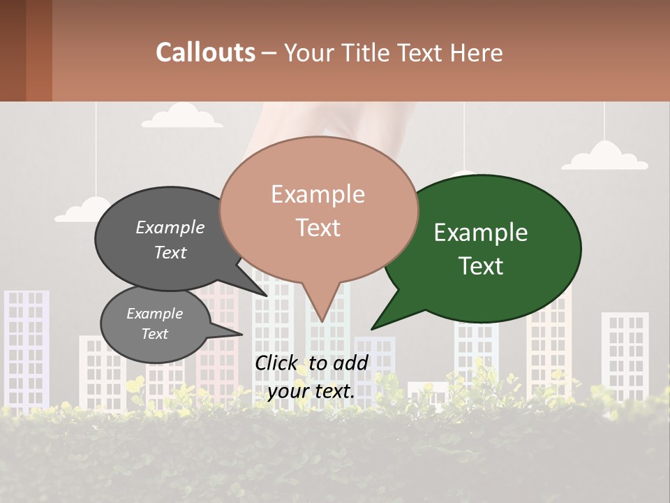 A Hand Reaching For A Building With Clouds Above It PowerPoint Template