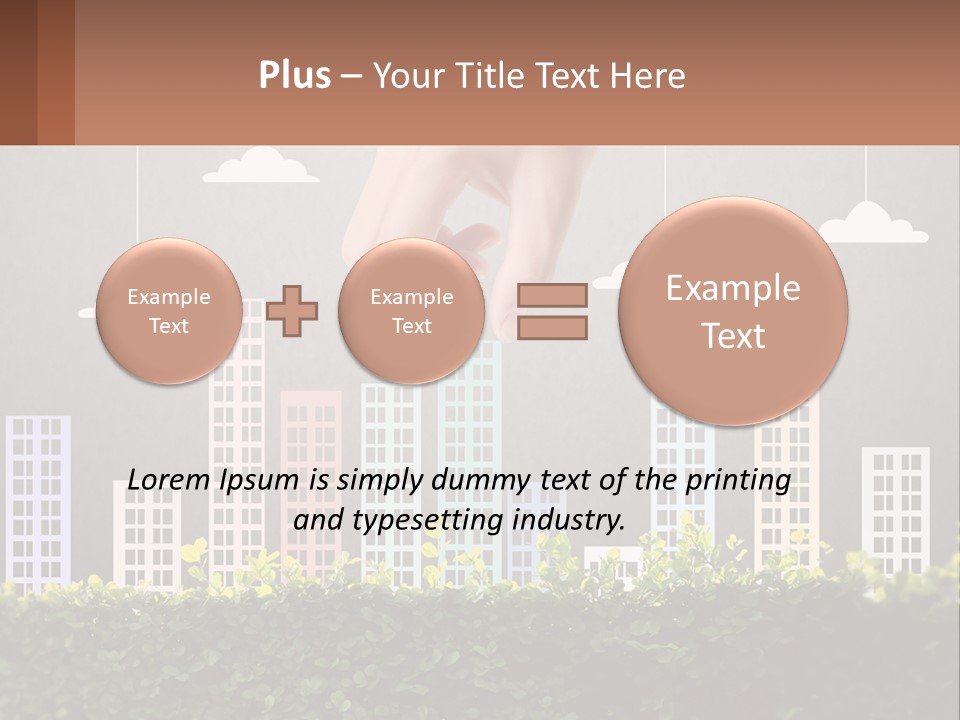 A Hand Reaching For A Building With Clouds Above It PowerPoint Template