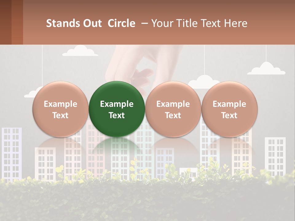 A Hand Reaching For A Building With Clouds Above It PowerPoint Template