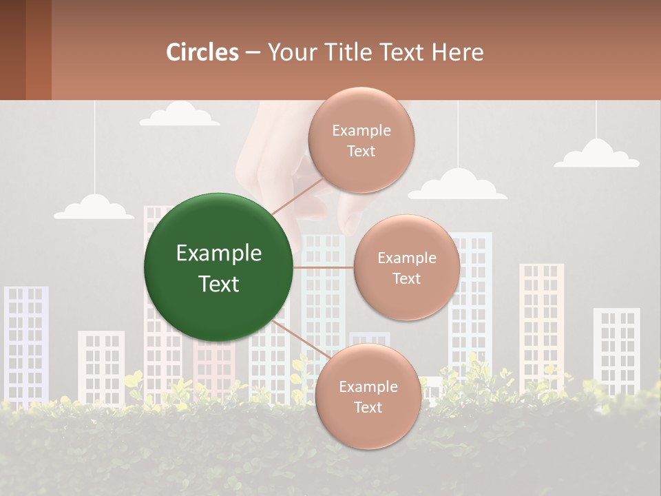 A Hand Reaching For A Building With Clouds Above It PowerPoint Template