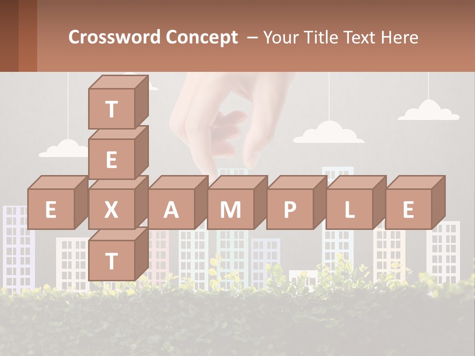 A Hand Reaching For A Building With Clouds Above It PowerPoint Template