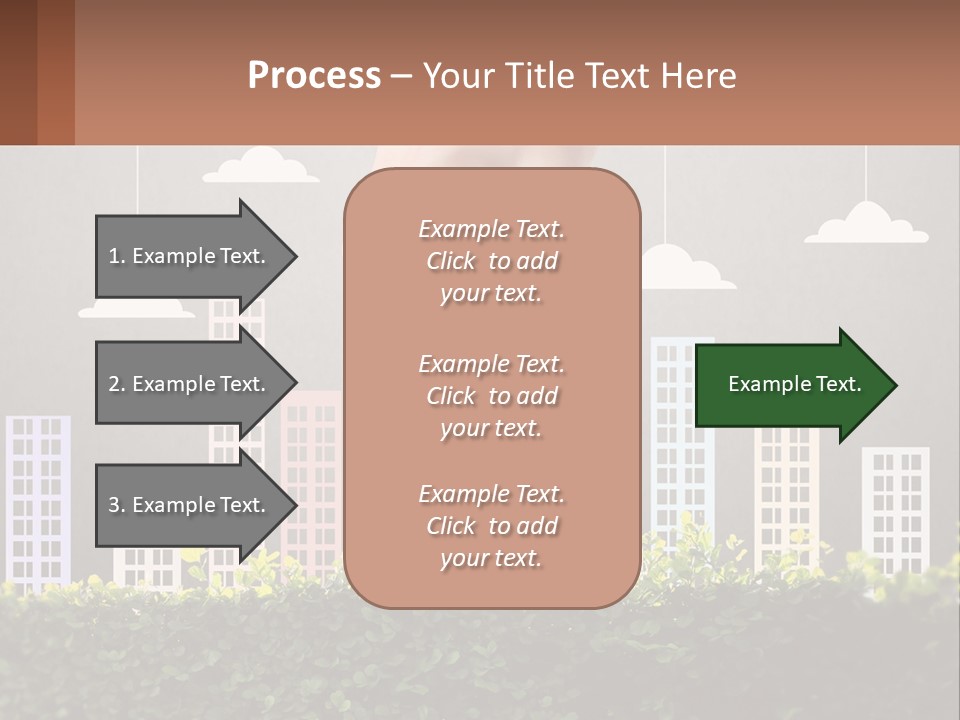 A Hand Reaching For A Building With Clouds Above It PowerPoint Template