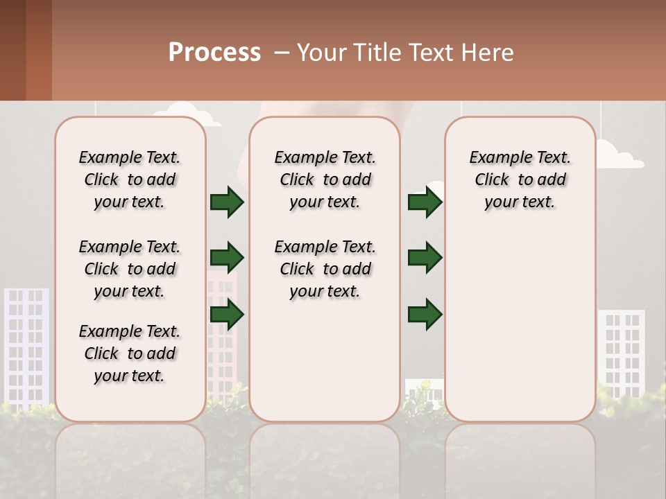 A Hand Reaching For A Building With Clouds Above It PowerPoint Template