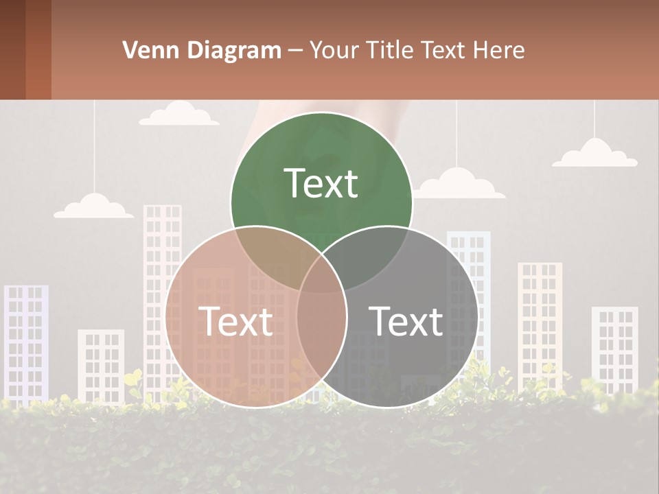 A Hand Reaching For A Building With Clouds Above It PowerPoint Template