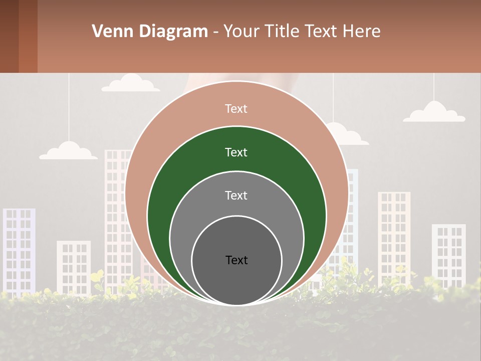 A Hand Reaching For A Building With Clouds Above It PowerPoint Template