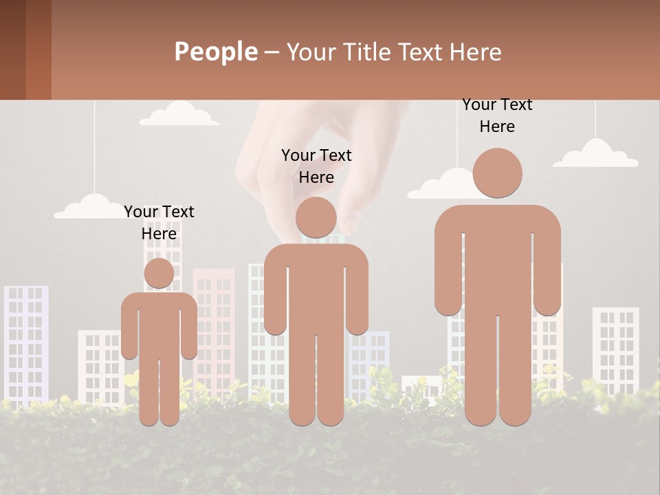 A Hand Reaching For A Building With Clouds Above It PowerPoint Template