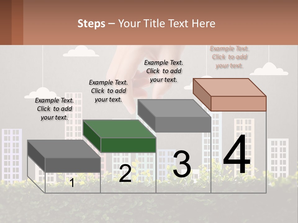 A Hand Reaching For A Building With Clouds Above It PowerPoint Template