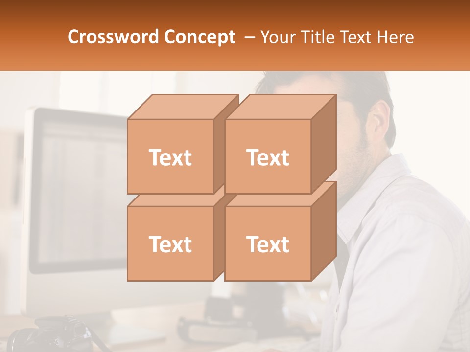 A Man Sitting At A Desk In Front Of A Computer PowerPoint Template