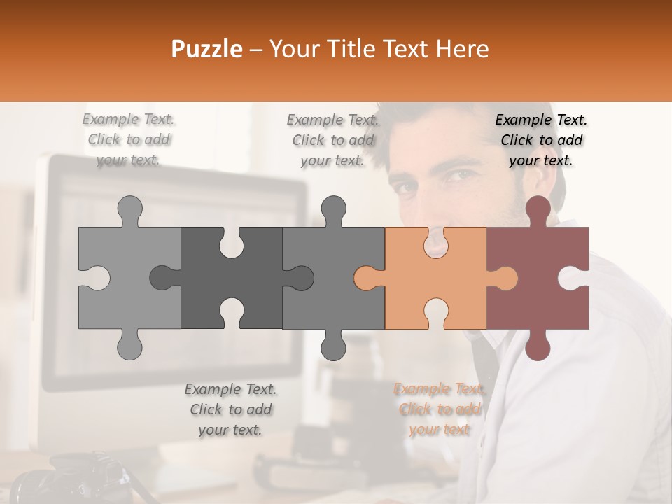 A Man Sitting At A Desk In Front Of A Computer PowerPoint Template