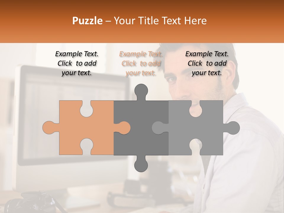 A Man Sitting At A Desk In Front Of A Computer PowerPoint Template