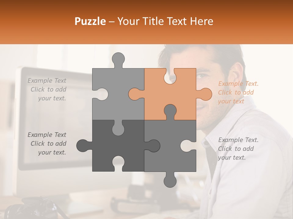 A Man Sitting At A Desk In Front Of A Computer PowerPoint Template