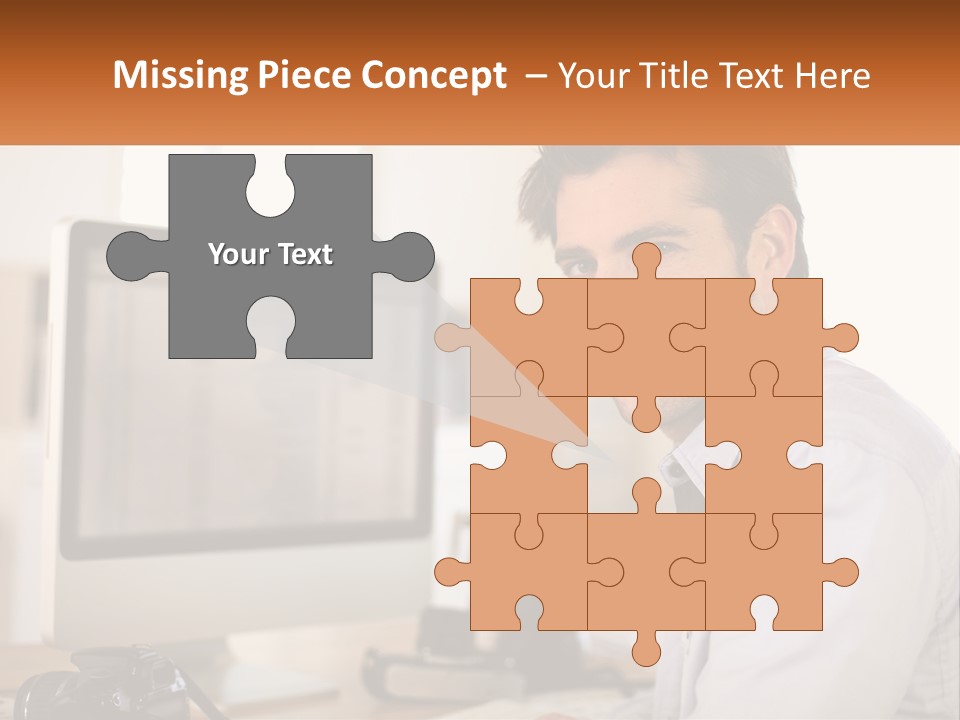 A Man Sitting At A Desk In Front Of A Computer PowerPoint Template