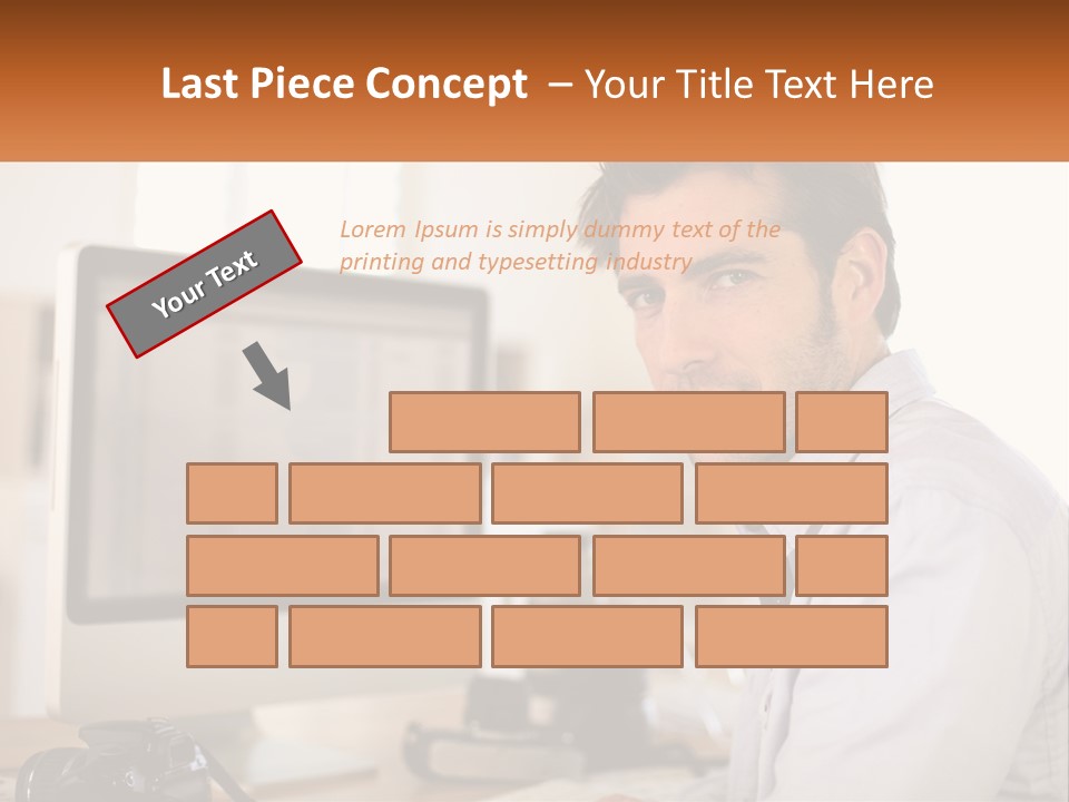 A Man Sitting At A Desk In Front Of A Computer PowerPoint Template