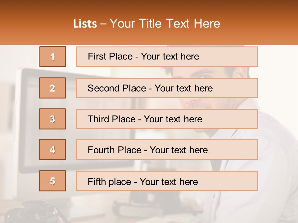 A Man Sitting At A Desk In Front Of A Computer PowerPoint Template