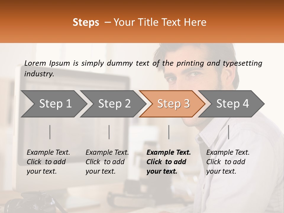 A Man Sitting At A Desk In Front Of A Computer PowerPoint Template