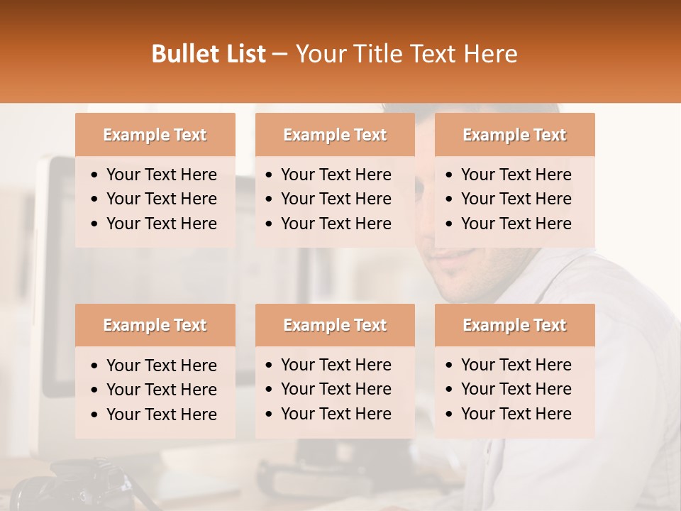 A Man Sitting At A Desk In Front Of A Computer PowerPoint Template