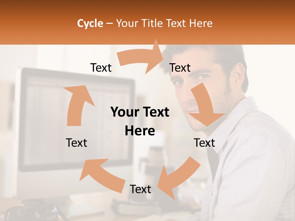A Man Sitting At A Desk In Front Of A Computer PowerPoint Template