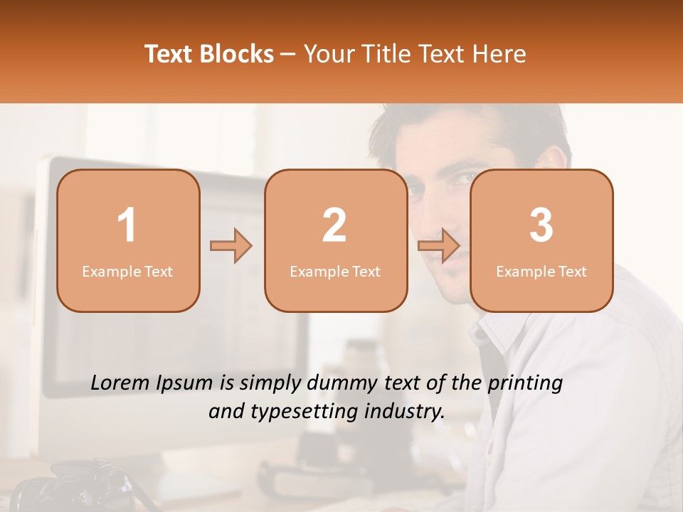 A Man Sitting At A Desk In Front Of A Computer PowerPoint Template