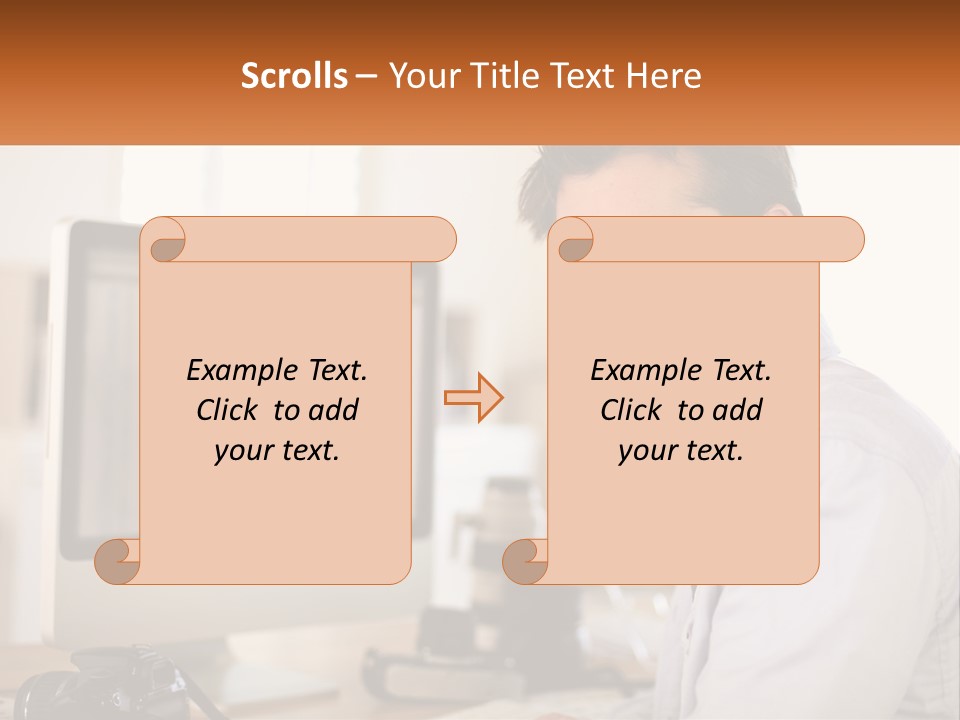 A Man Sitting At A Desk In Front Of A Computer PowerPoint Template