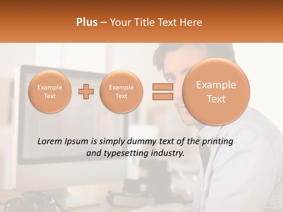 A Man Sitting At A Desk In Front Of A Computer PowerPoint Template
