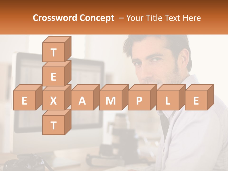 A Man Sitting At A Desk In Front Of A Computer PowerPoint Template