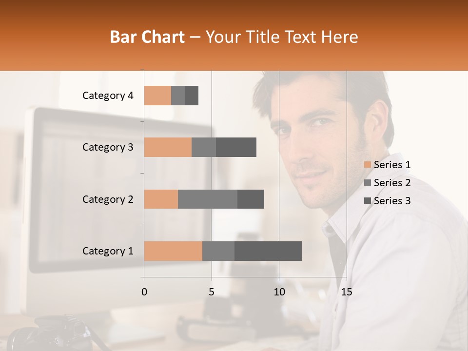 A Man Sitting At A Desk In Front Of A Computer PowerPoint Template