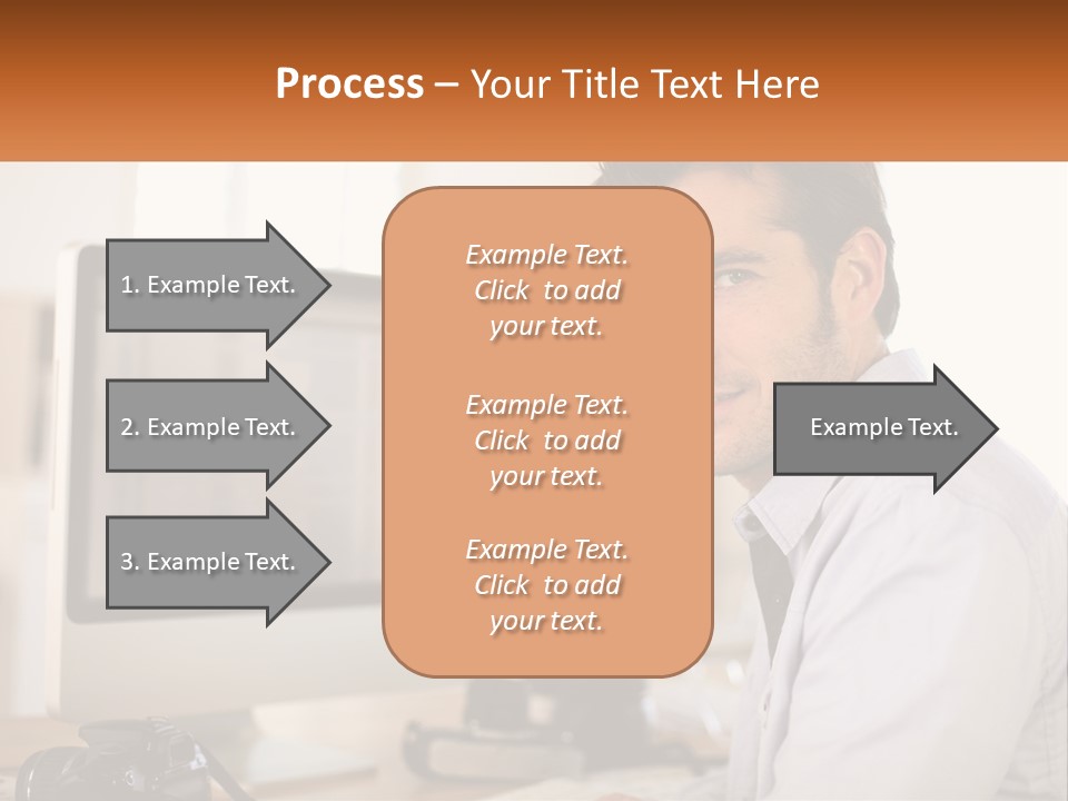 A Man Sitting At A Desk In Front Of A Computer PowerPoint Template