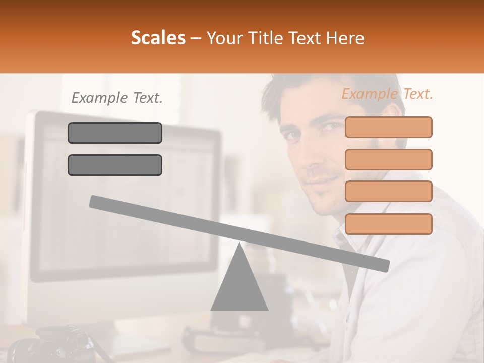A Man Sitting At A Desk In Front Of A Computer PowerPoint Template