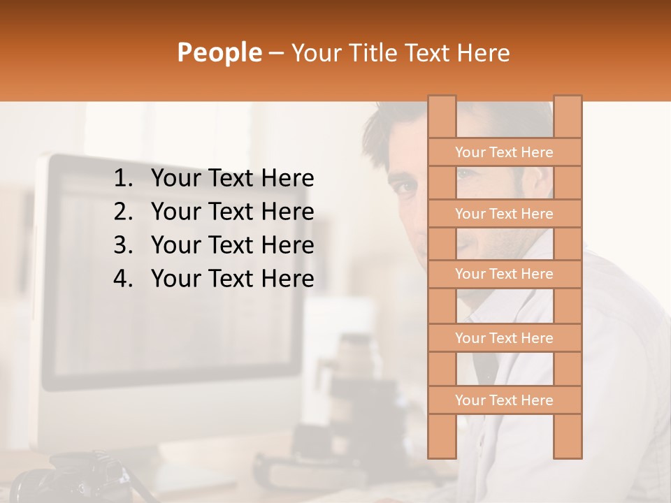 A Man Sitting At A Desk In Front Of A Computer PowerPoint Template