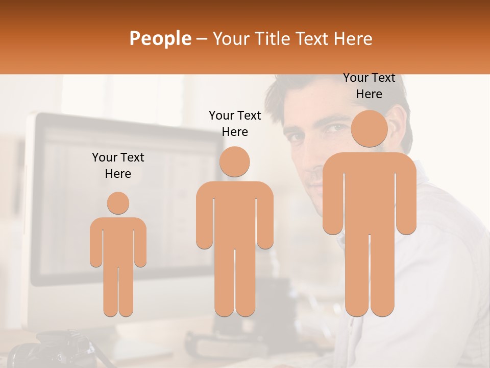 A Man Sitting At A Desk In Front Of A Computer PowerPoint Template